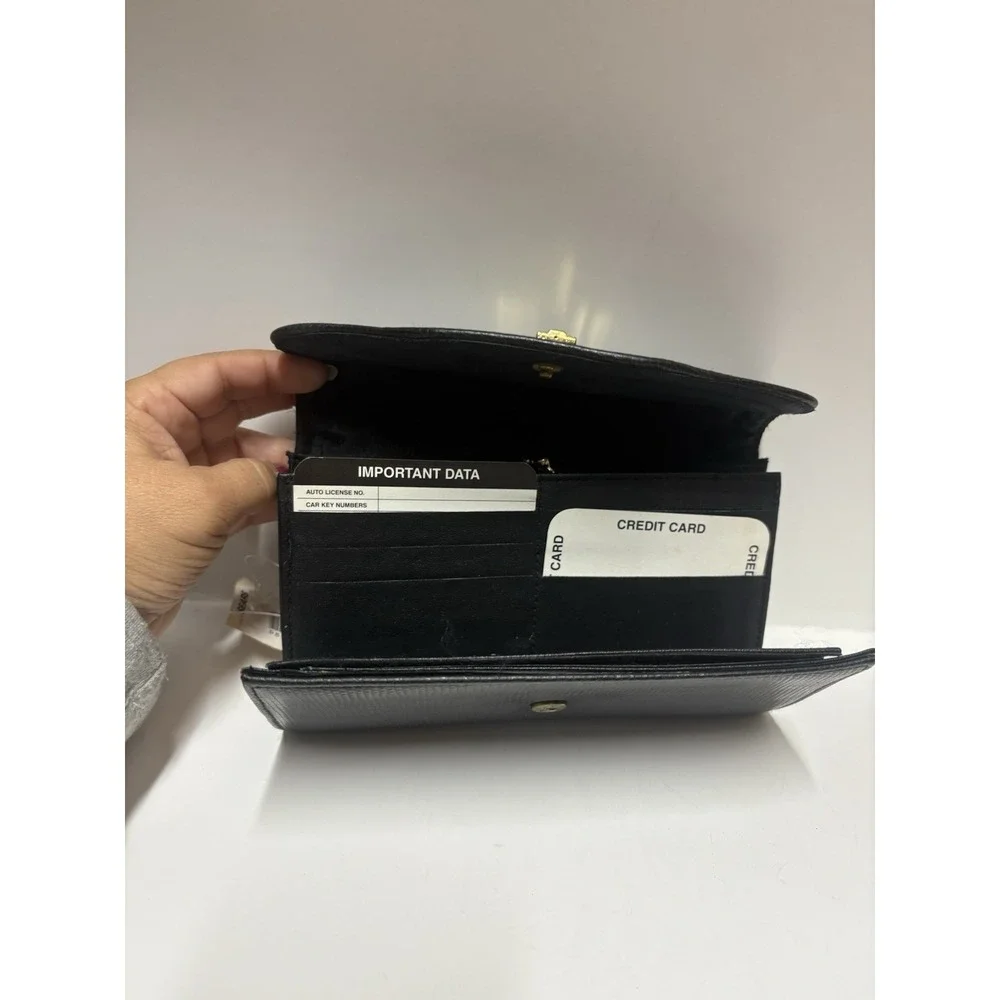 Vintage SEARS Black‎ Wallet New with tags checkbook gold trim